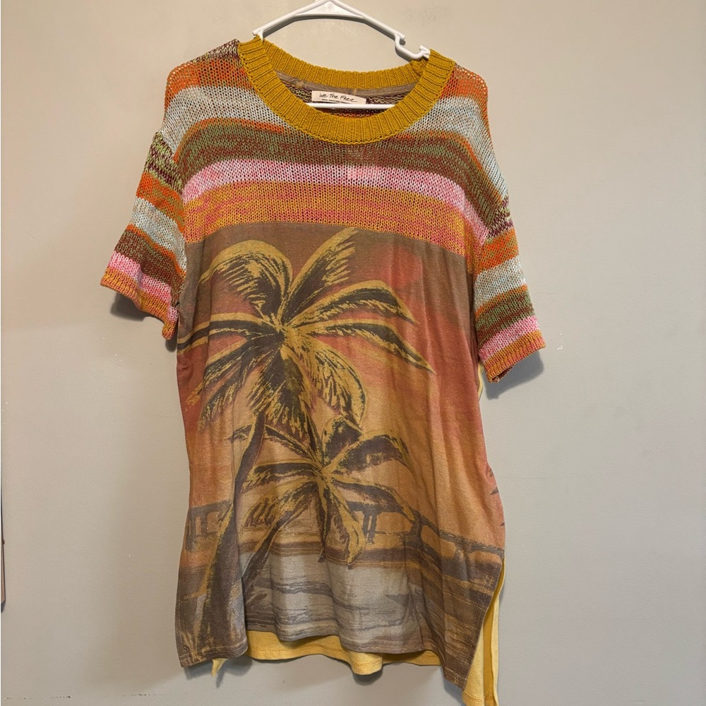 We The Free Short Sleeve Palm Tree Sweater Shirt